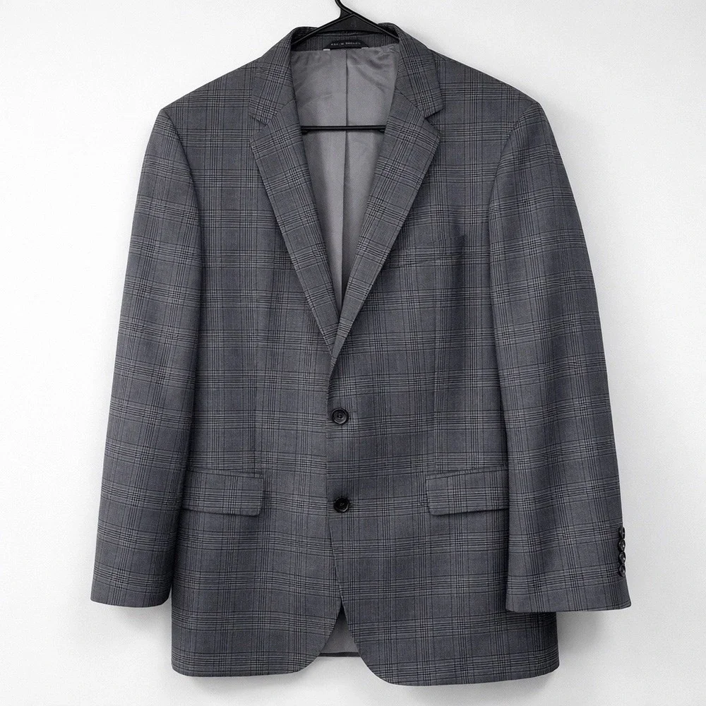 BOSS Hugo Boss Men's Tesse Biella Wool Gray Plaid Blazer Sport Coat Jacket 42R